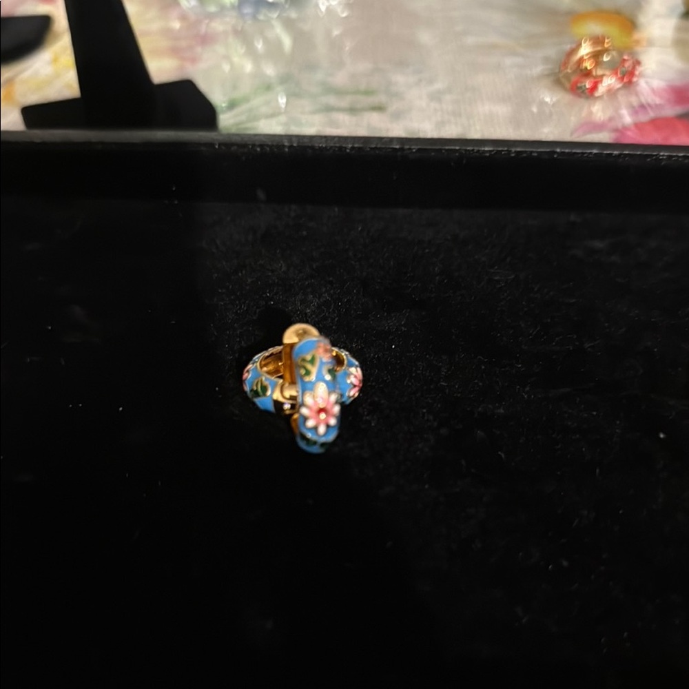 Floral Enamel Ring with Gold Accents